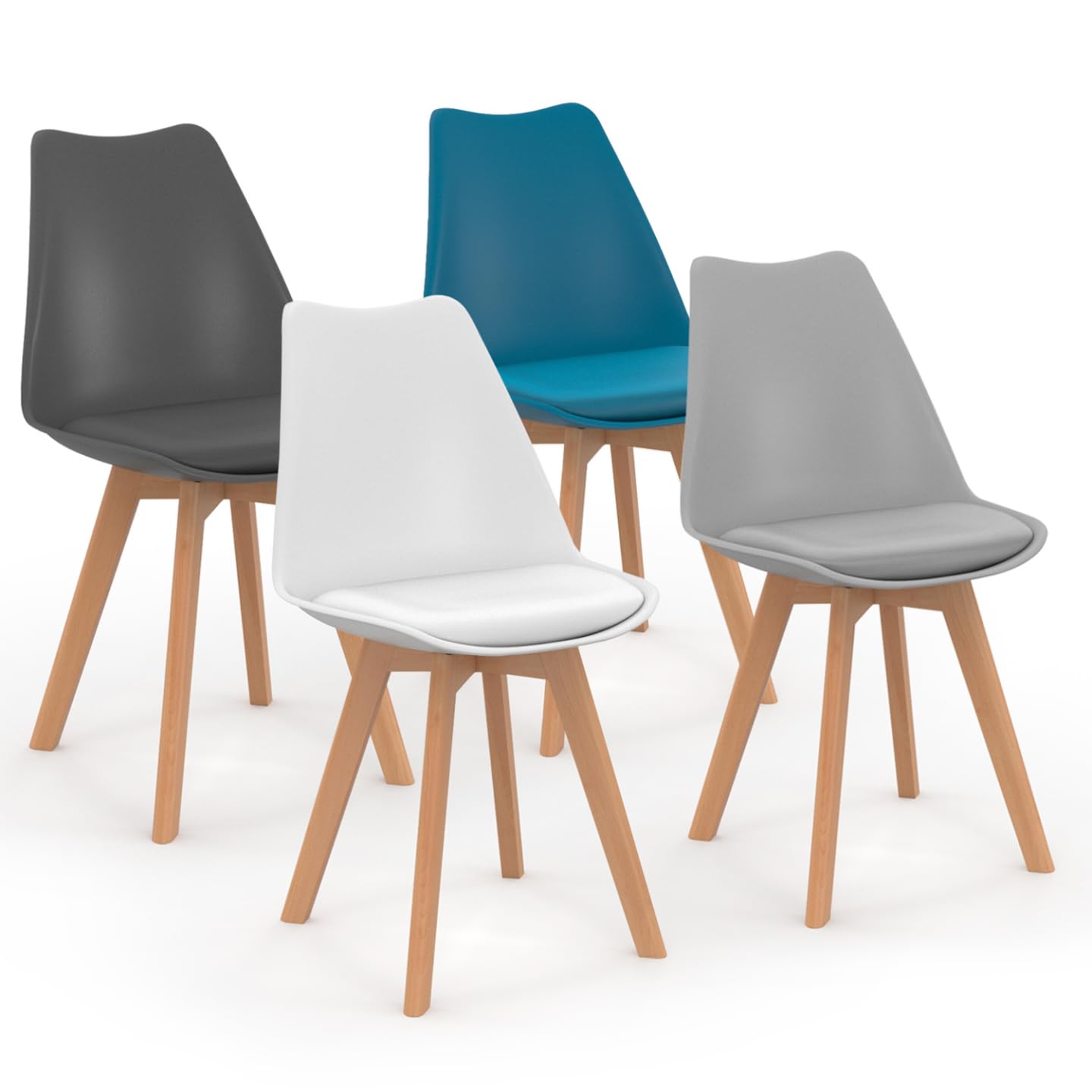 IDMarket - Set di 4 sedie scandinave SARA in grigio scuro, grigio chiaro, bianco e blu