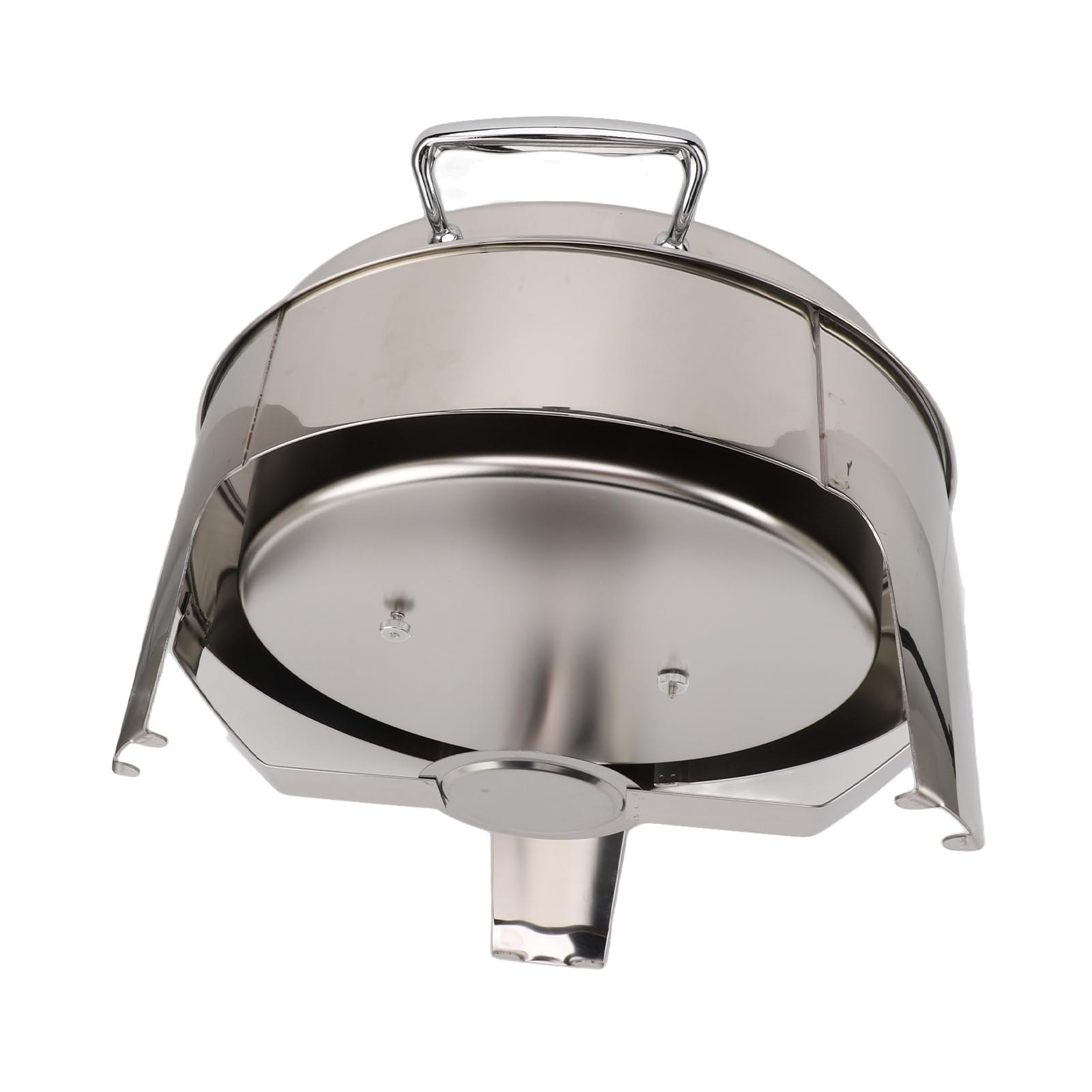 SIXRUN Plato Redondo de Acero Inoxidable de 6 Litros, Servidor de Buffet con Tapa de Vidrio Visible, Tapa Abatible de 90°, Calentador de Alcohol, Sartén Profunda, Acabado Espejo para Catering, (1