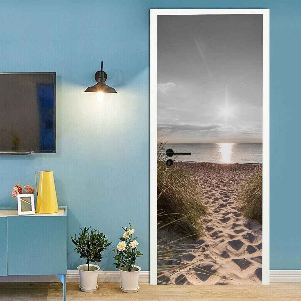 Adesivo Murale 3D Per Porta 88x200 Cm - Zanzariera Finestra Con Paesaggio Oceanico - Carta Da Parati Autoadesiva Impermeabile