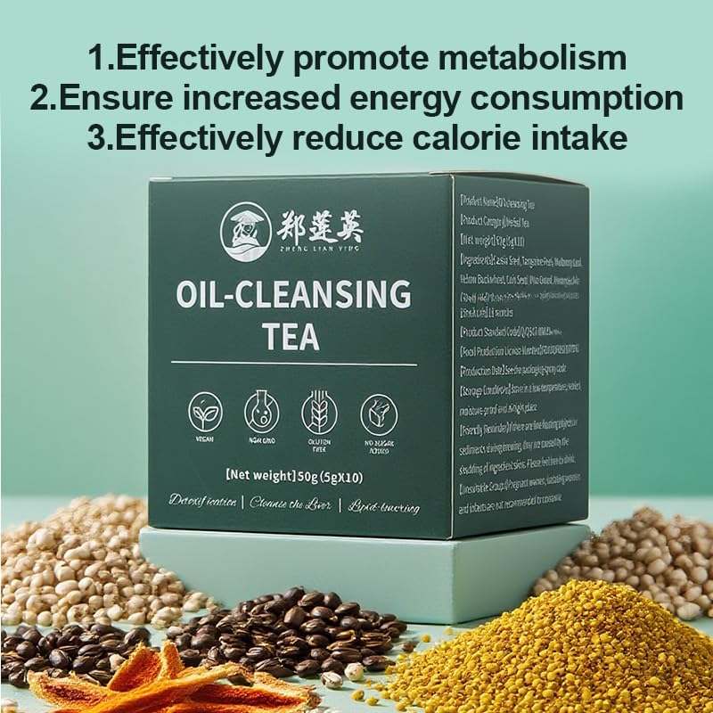 ZLYING Herbal Cleanse Tea, Organic Oil Reducing Tea, Traditional Formula with Cassia Seed, Winter Melon, Lotus Leaf, Poria, Green Tea for Wellness, 20 Tea Bags and a cup
