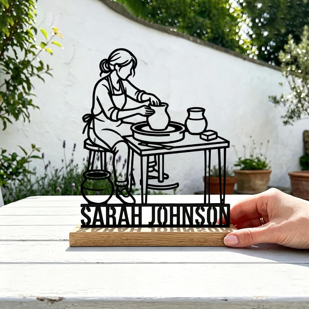 Personalized Metal Pottery Making Desktop Ornament Elegant Rustic Art Plaque Unique Gift for Hobbyists and Artists for Home Office Desk Decor