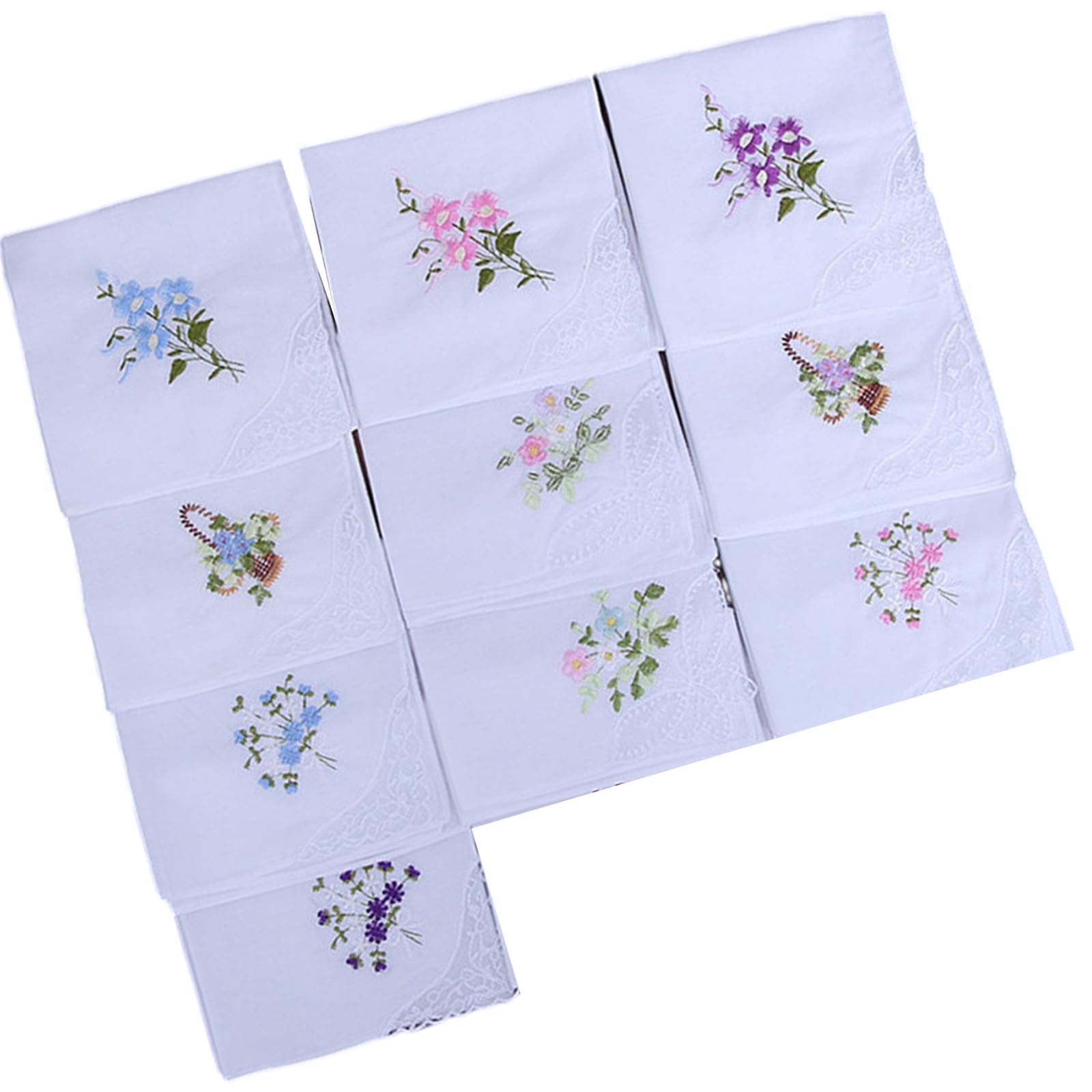 Jazuaiao 10pcs Soft Cotton Handkerchief Embroidered Flower Women Delicate Handkerchiefs for Daily Use Travel Friendly Cotton Handkerchief