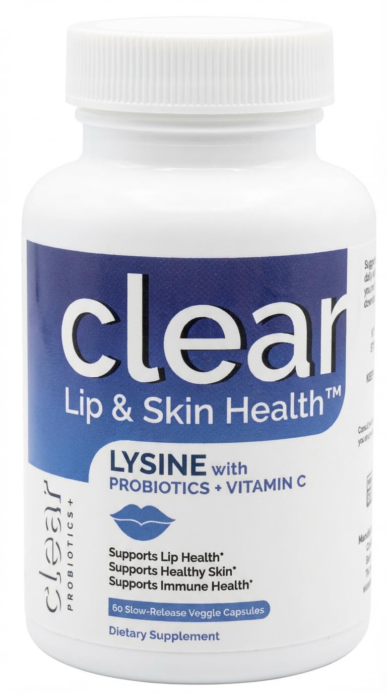 Lysine Cold Sore Treatment for Lips with Pre-Probiotics & VIT C | 1 Month Supply | Supercharged Lysine Capsules with Rhamnosus & Acidophilus for Cold Sores Relief, Skin + Gut Health & Immune Support
