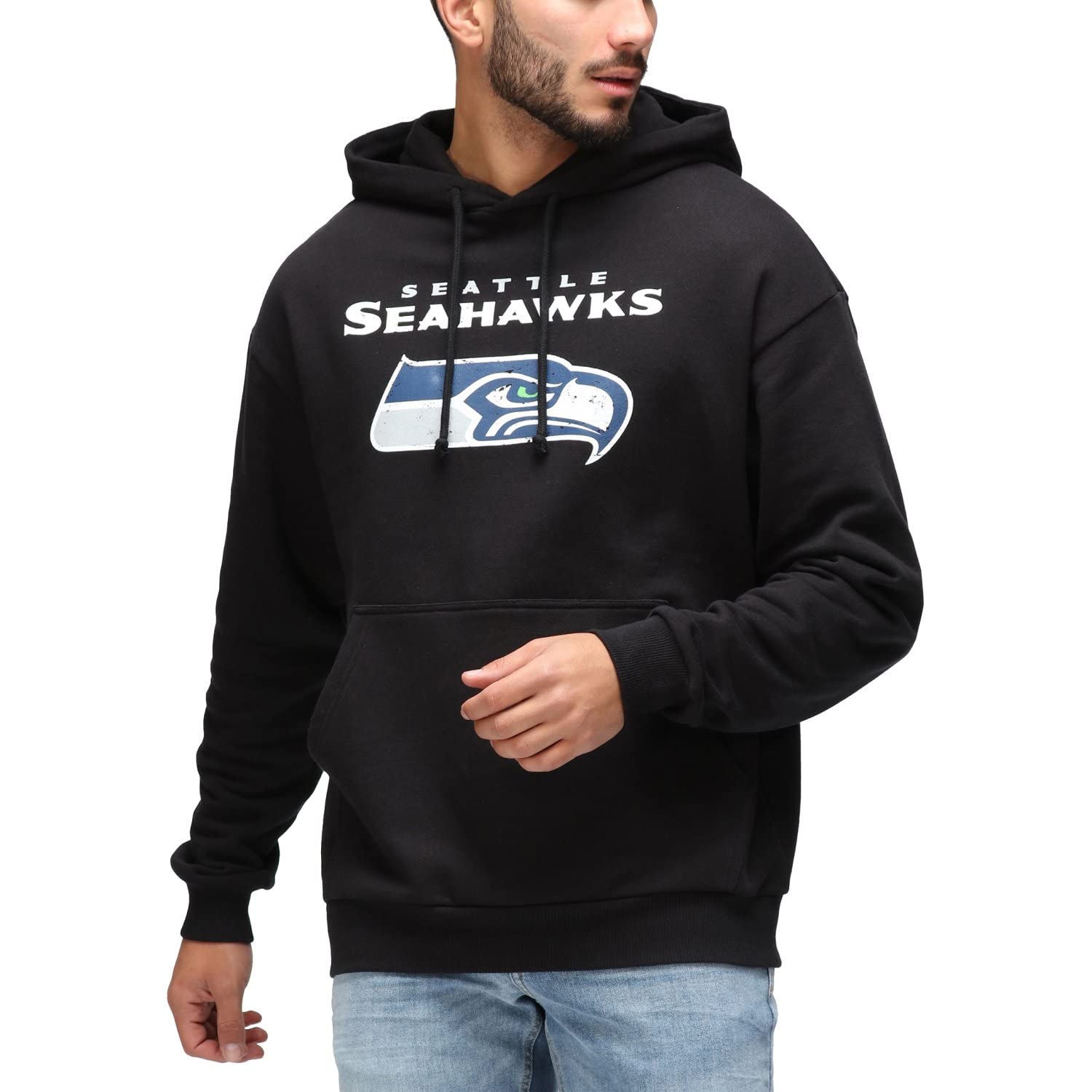 RecoveredNFL Hooded Sweatshirt - Seattle Seahawks Men Cotton Football Hoodie Jackets Pullover Front Pockets for Sports Gym Workout Jogging