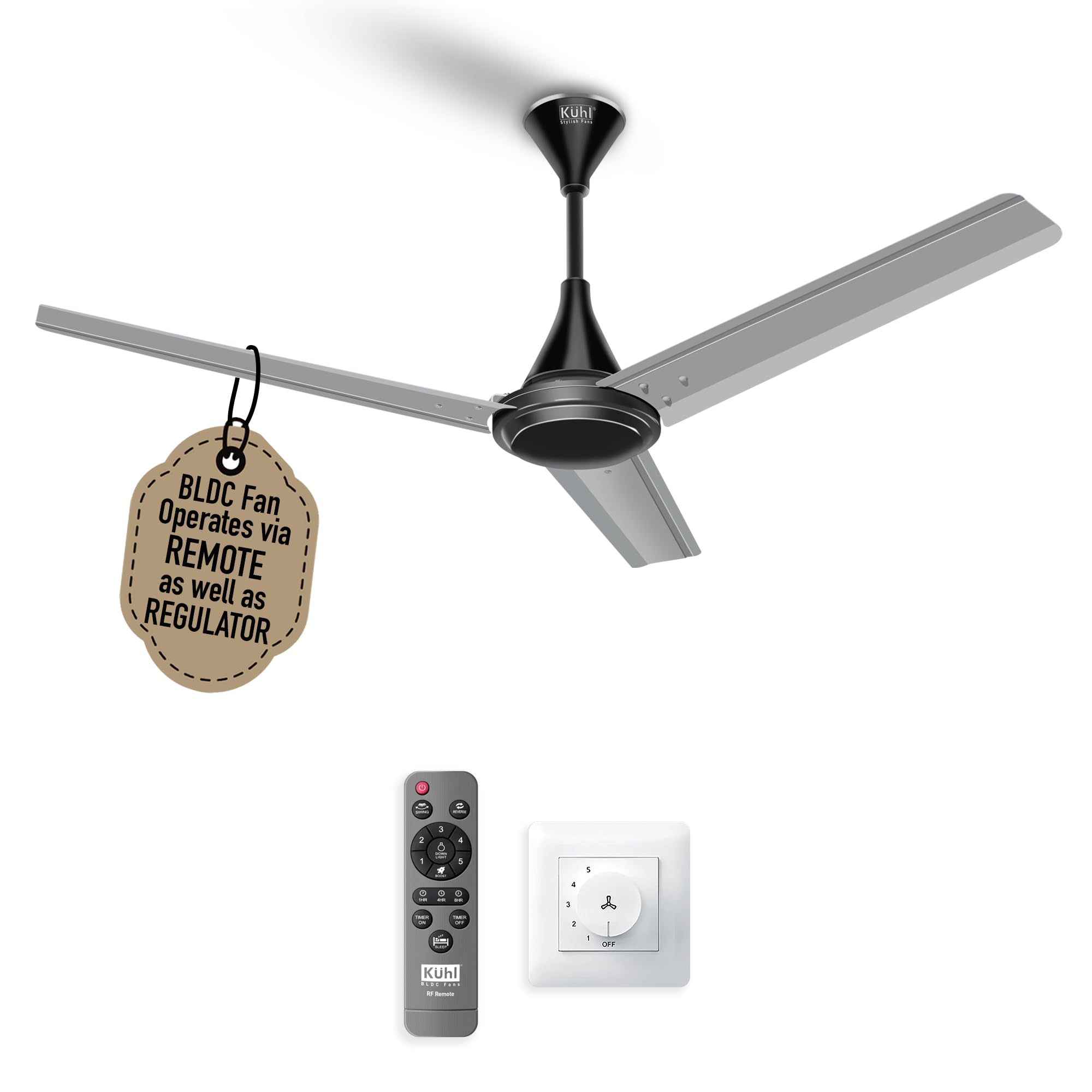 KUHL Fest B1 1200mm BEE 5-Star BLDC Ceiling Fan | 28W Energy Saving (Up to 65%) | High Airflow & Low Noise | Remote as well as Regulator Operated | 5 Year Motor Warranty | ISI Marked (Silver Mist)-image-44