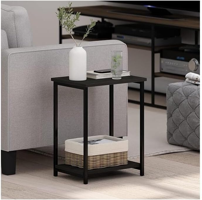 HomeStock Metal Frame End Table, 2 Pack, Rustic Design, Living Room Side Table - Espresso