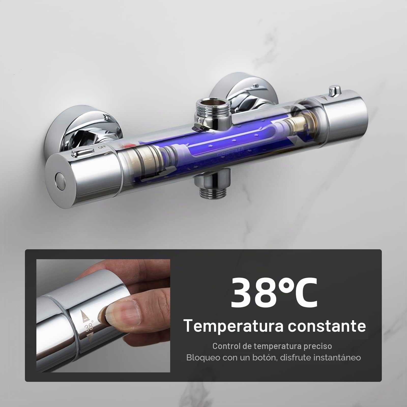 GRIFEMA Berlin - Termostato Para Columna De Ducha, Grifo De Termostática, Cromo (Exclusivo en Amazon), Plateado