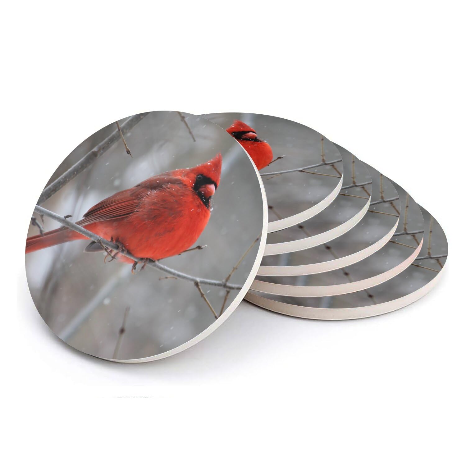 Sous-verre céramique cardinal rouge oiseau neige hiver dessous de verre absorbant lot 6