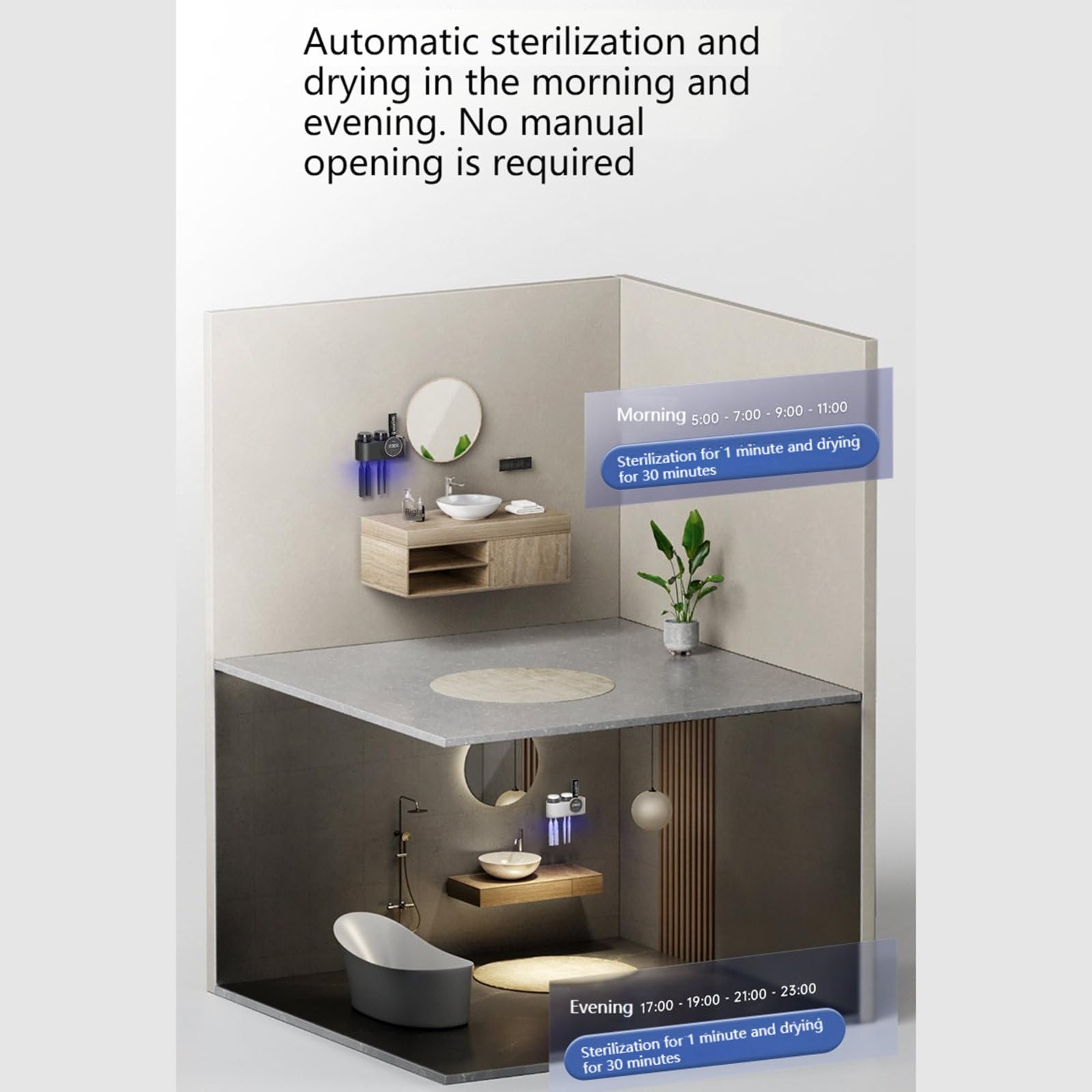 Soporte para cepillo de dientes para varias personas, cepillo de dientes esterilizador Uv de secado automático inteligente sin perforación,A