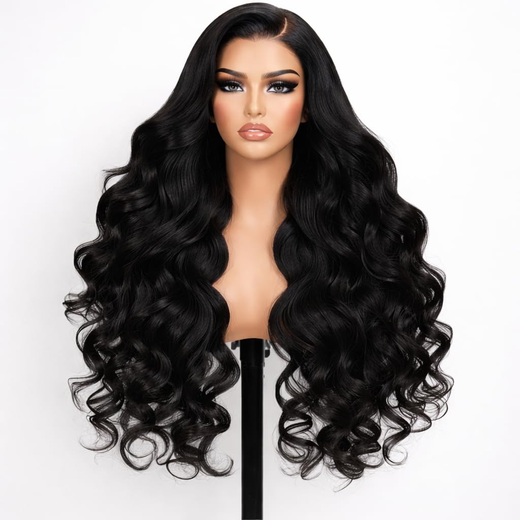 Body Wave Lace Front Wigs Human Hair Pre Plucked 13x6 HD Transparent Lace Front Wigs Human Hair 200% Density Brazilian Glueless Frontal Wigs For Women with Baby Hair Natural Black