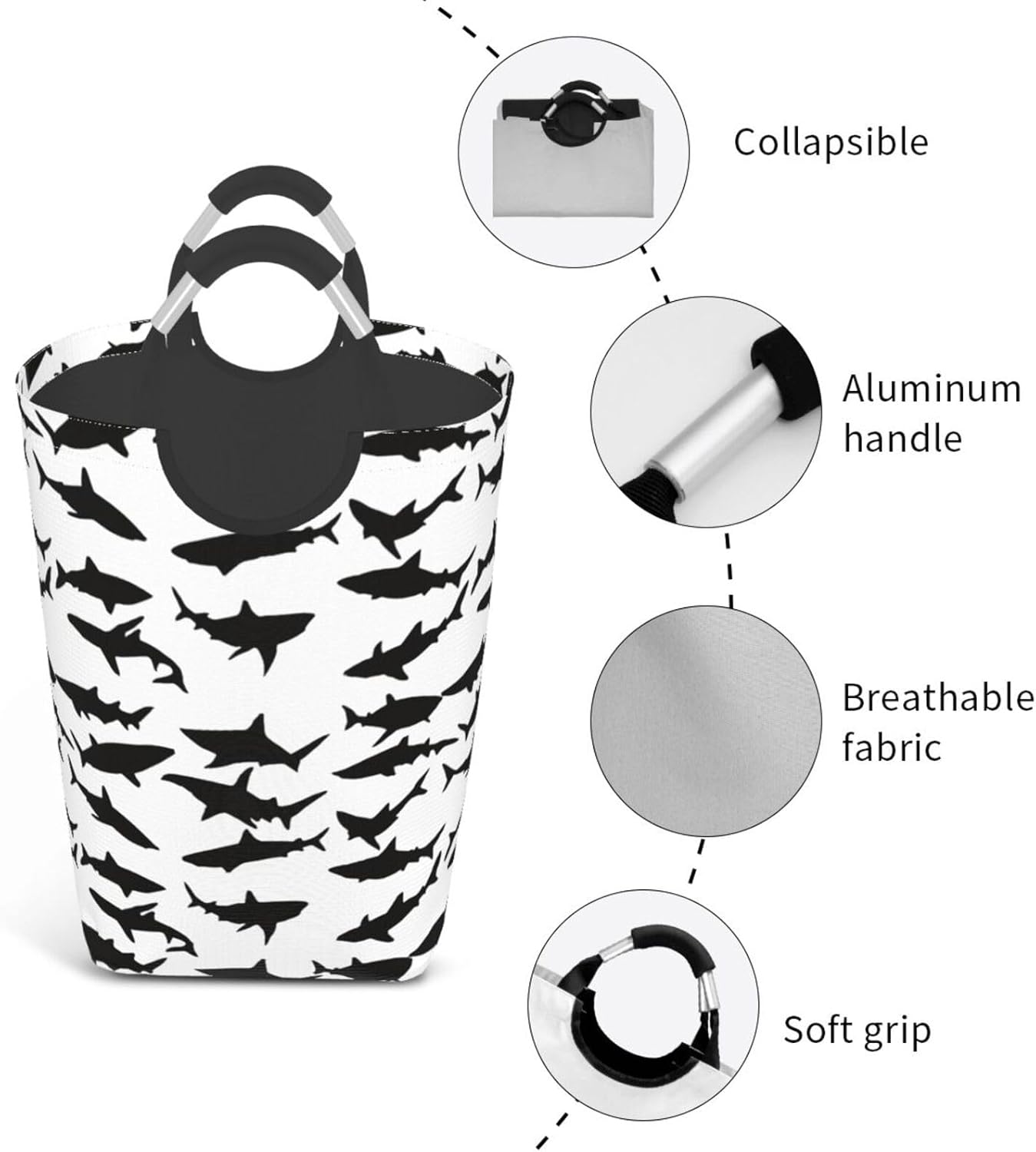 50l Laundry Basket Shark Silhouette Waterproof Laundry Hamper Foldable Clothes Laundry Bag With Handles