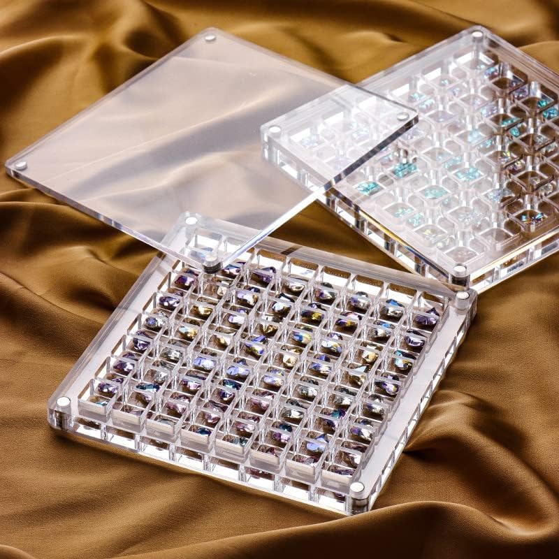 36/64/100Grids Acrylic Nail Art Rhinestones Storage Box Square/Round Grids Nail Charms Jewelry Decoration Oraganizar Box