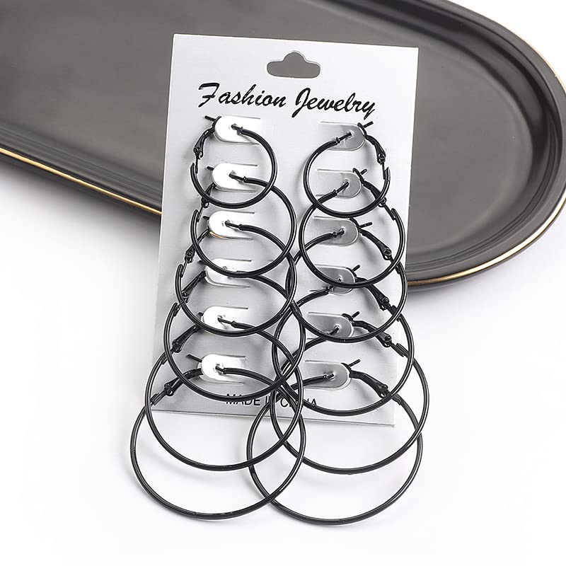 6 Pairs Classic Colorful Punk Large Small Round Hoop Earrings 80s 90s Retro Colored Black White Circle Neon Earrings for Women Personality Fashion Party Costume Jewelry3