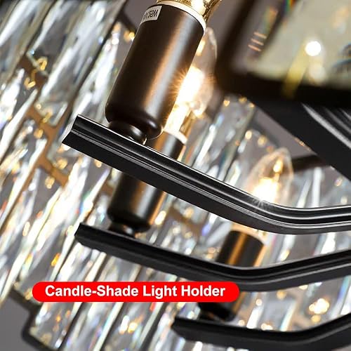 Miniatura 7 de LOVEDIMA Candelabro negro, cristal redondo de 10 luces de altura ajustable para comedor, dormitorio, sala de estar, vestíbulo, isla de cocina