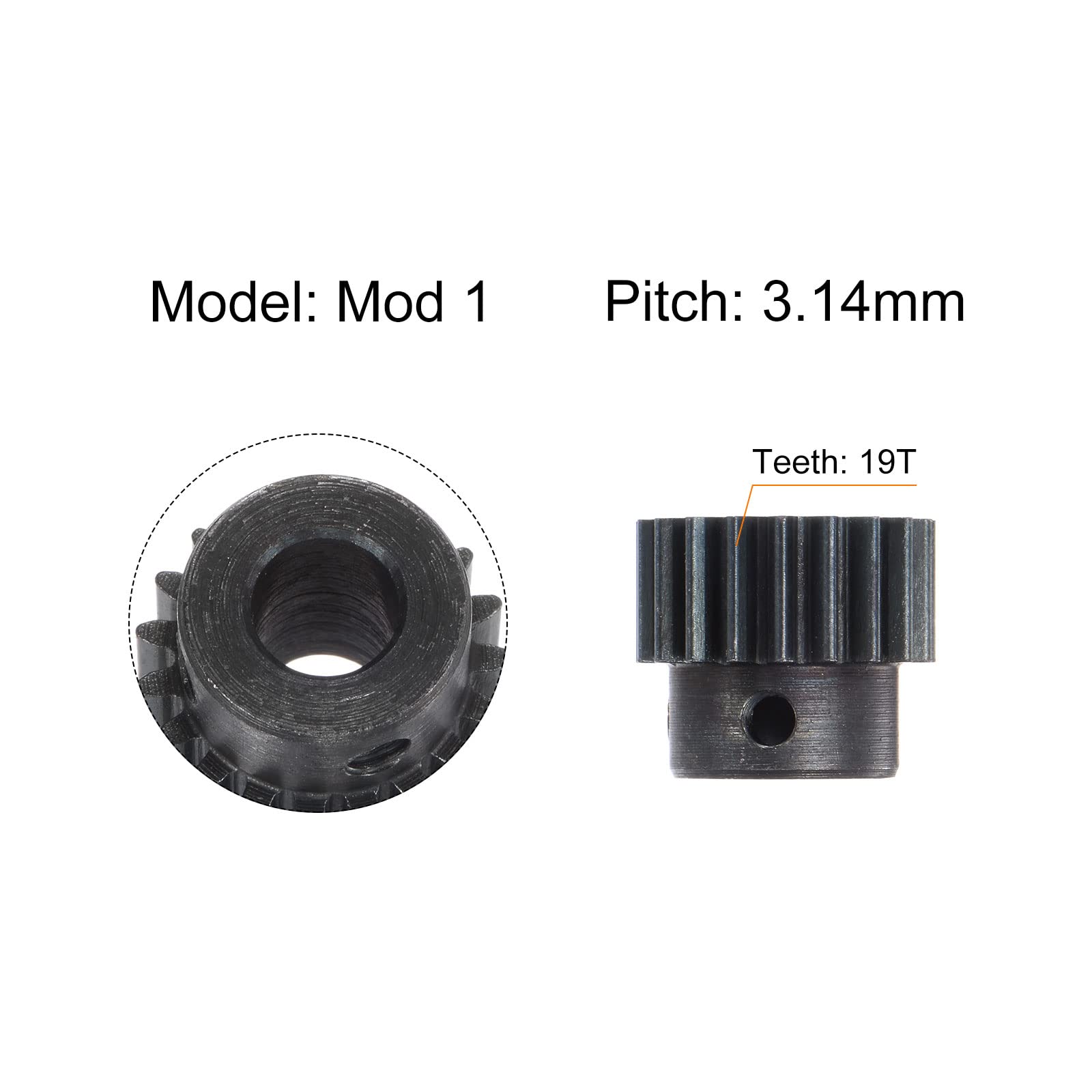 Sourcing Map 2 Pignons Engrenages 1 Mod 19 Dents – Alésage 8 Mm Acier Trempé, Pour RC Voiture Buggy Camion