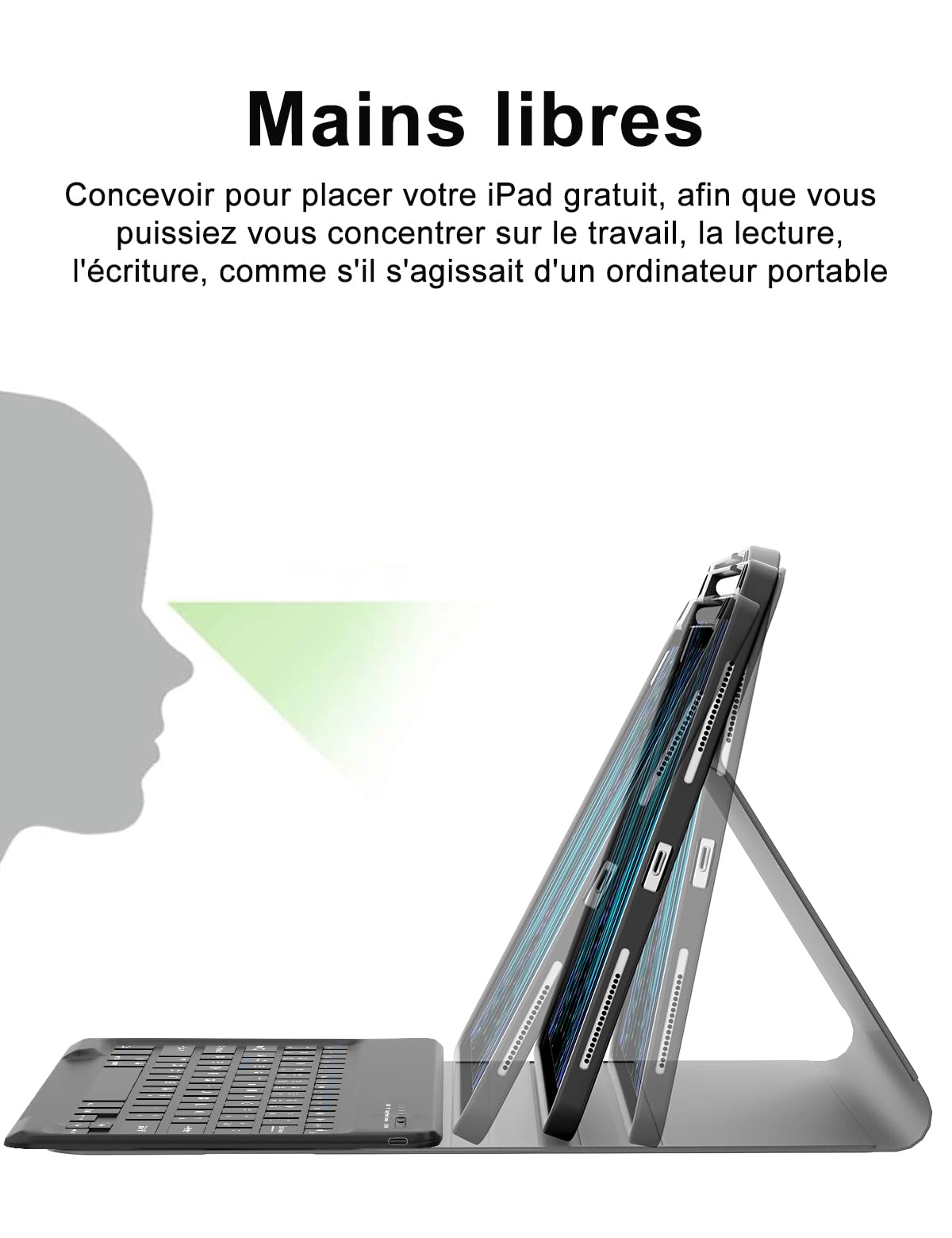 FOGARI Étui Clavier pour iPad Pro 12.9 2022/2021/2020/2018(6/5/4/3 Gén) | AZERTY Français Étui Clavier Magnétique Bluetooth sans Fil pour iPad Pro 12.9 6è/5è/4è/3è Gén, Noir