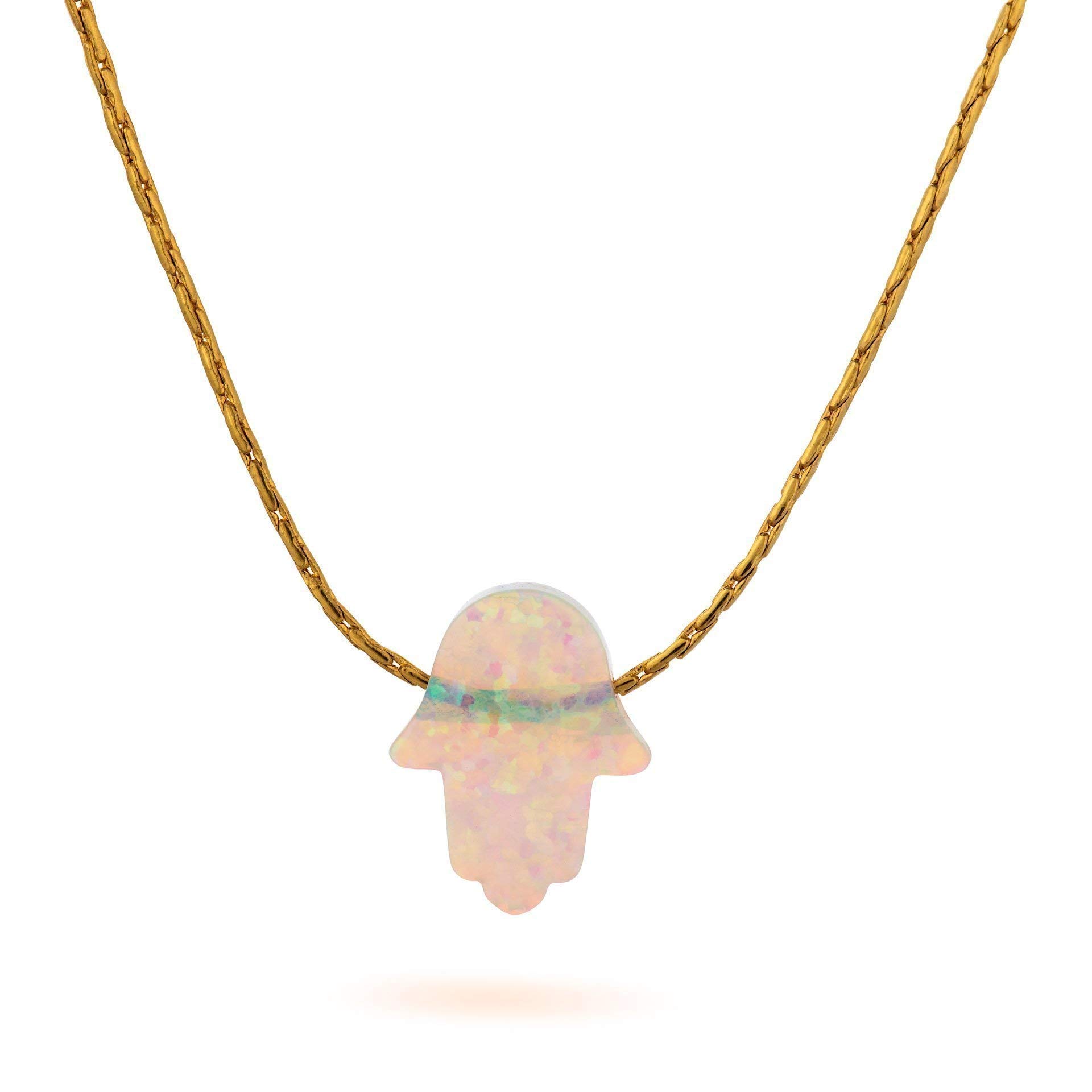 AVNISOpal Necklace Blue Hamsa Hand Charm Handmade jewelry 16+ 2 inches extension