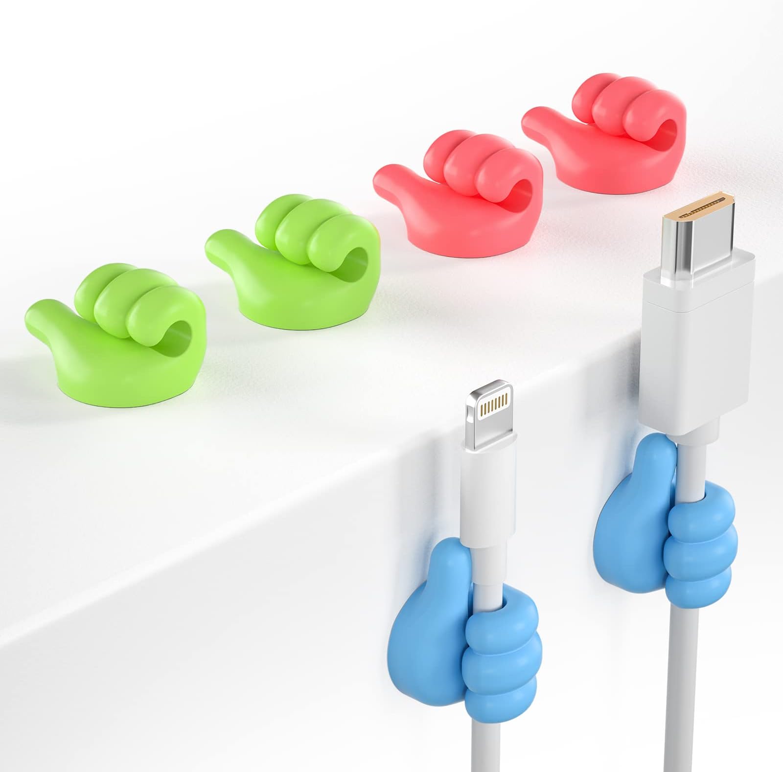 ERZA Thumb Wall Hook Multipurpose Holder - Silicone Creative Thumbs Up Shape, Multifunctional Cable Clip Organizer and Key Hanger, Multicolor, Pack of 10