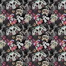 100% Cotton Digital Fabric Day of The Dead Skulls Black Crafty 140cm Wide (Price Per Half Metre)