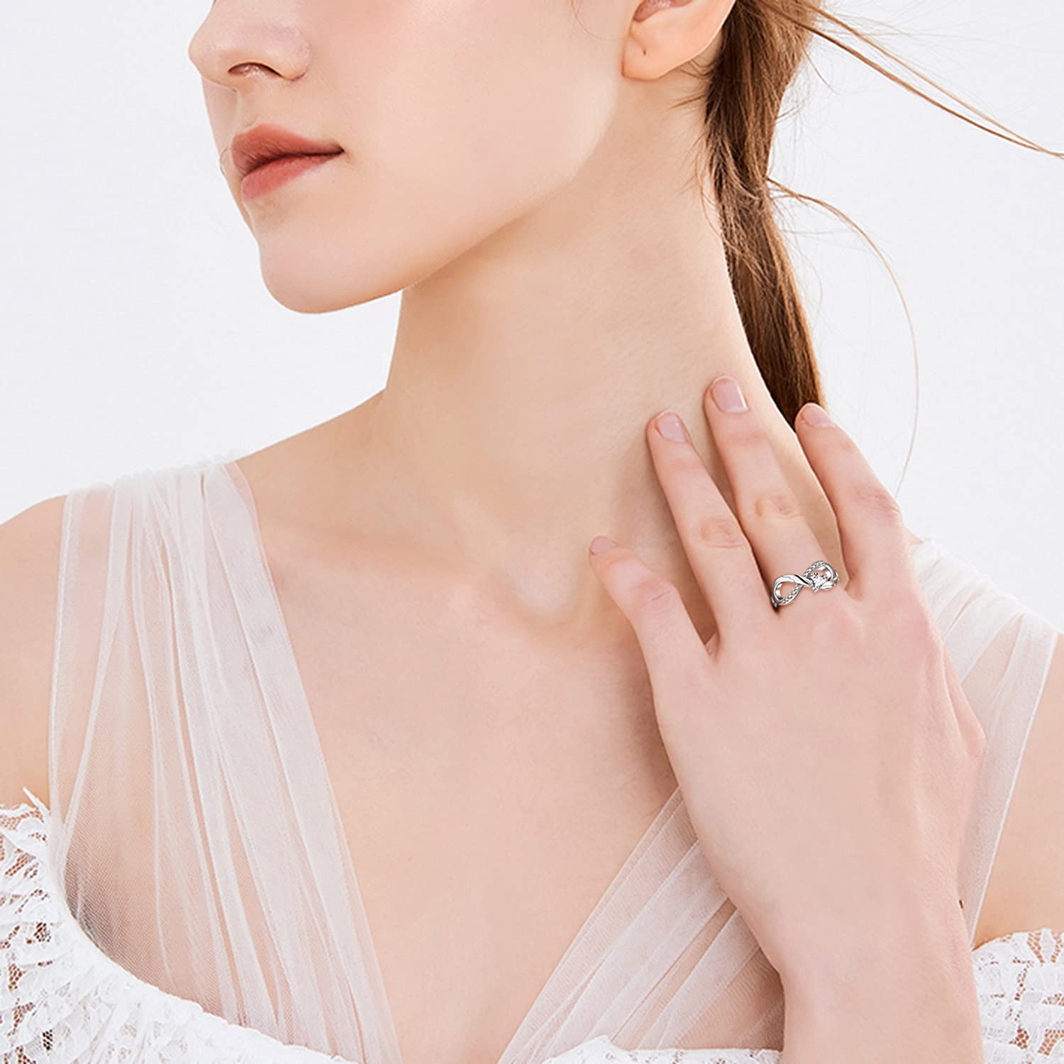 starchenie Unendlichkeit Ring 925 Sterling Silber Herz Geburtsstein flügel Verlobungsring für Damen