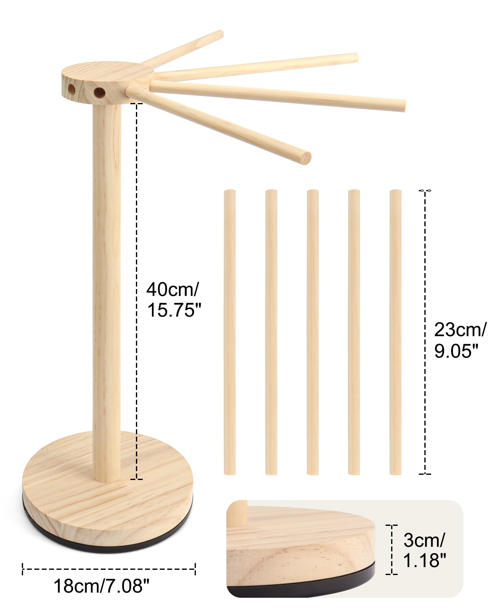 Séchoir à pâtes, en bois, avec 9 bras amovibles et socle rotatif, pour macaronis, pâtes, serviettes