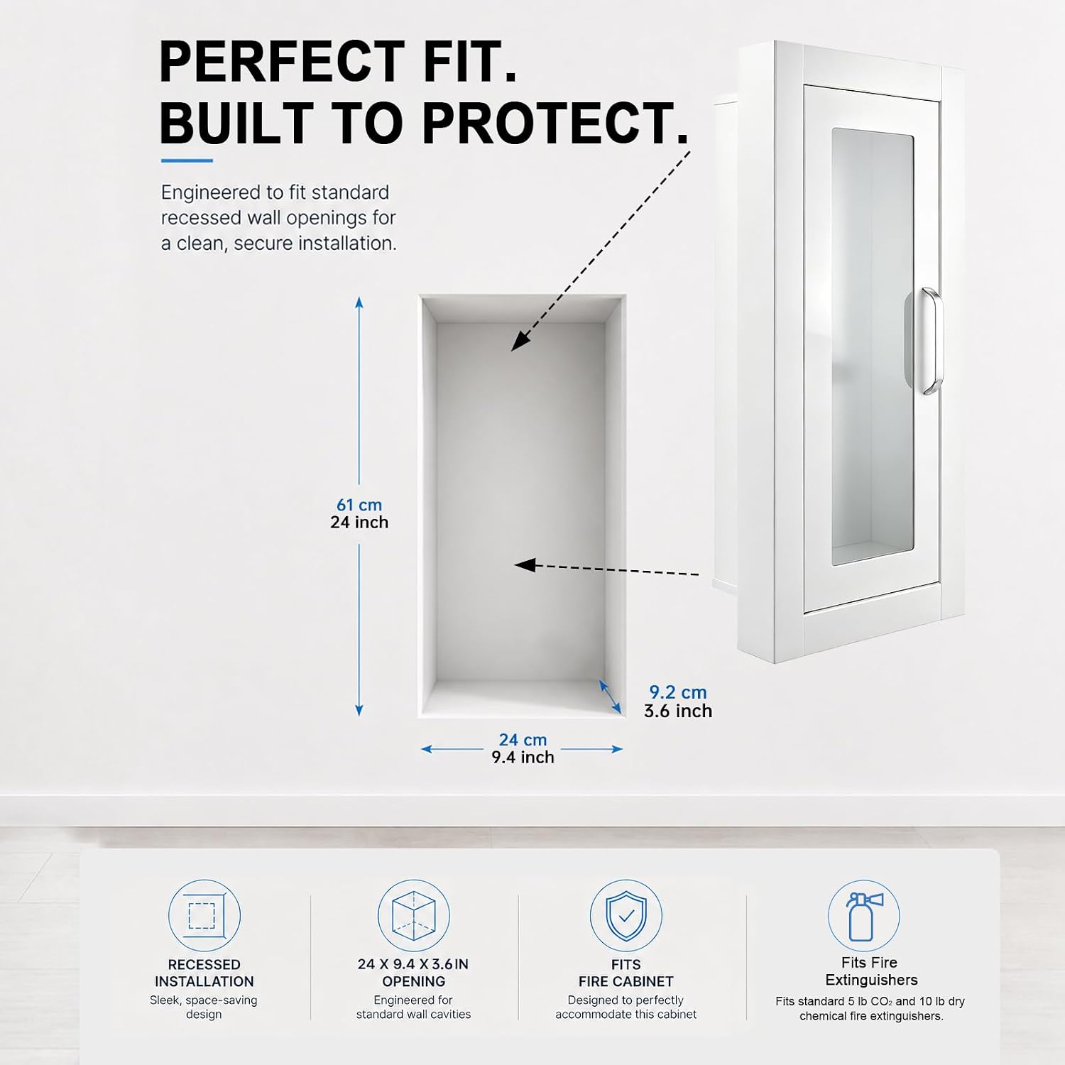 Fire Extinguisher Cabinet Box - Semi Recessed Wall Mount Steel Fire Extinguisher Cabinet Suitable for 2.5/5/10 lb Dry Chemical Fire Extinguisher