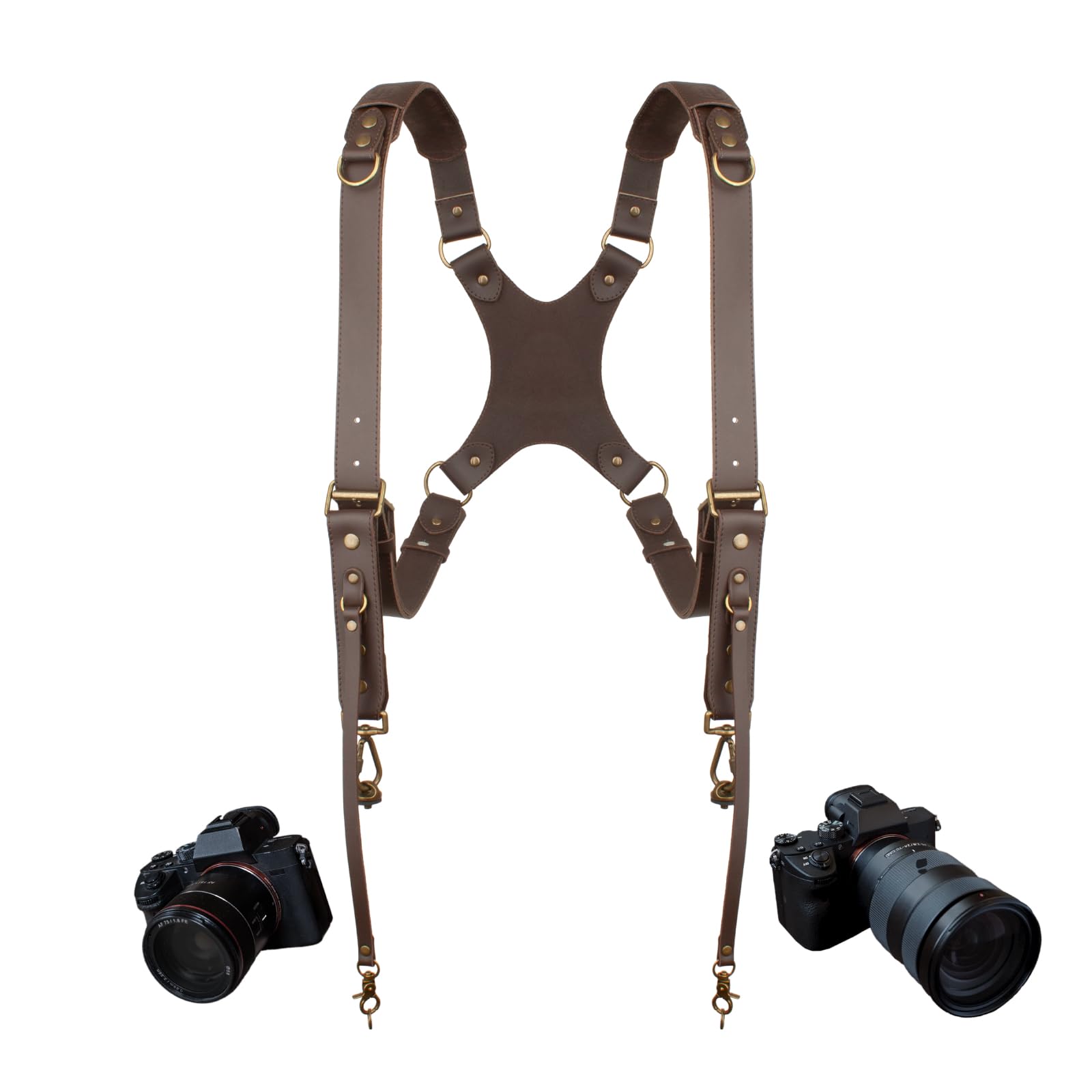 Correa Doble Para CáMara,ArnéS De Cuero Para FotóGrafos,Marrón | Arnés doble de cuero de grano completo para dos cámaras, bandolera doble ajustable con patrón en X para DSLR/SLR