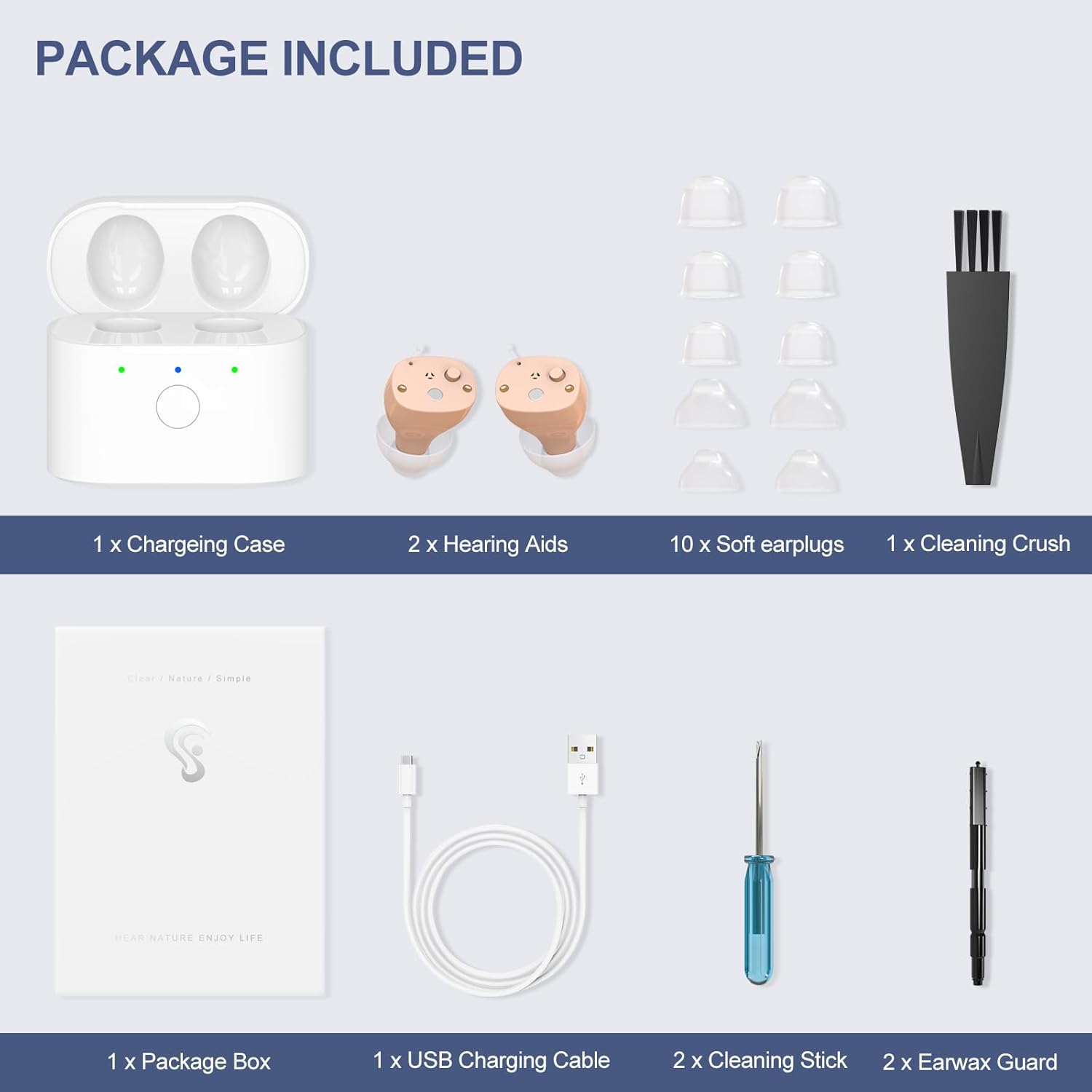Rechargeable Hearing Aids with 3 Noise Cancelling Program Selection and Button Volume Control,Earrck 12-Channel (CIC) Digital Hearing Amplifier for Seniors with Mild to Moderate Hearing Loss (Beige)