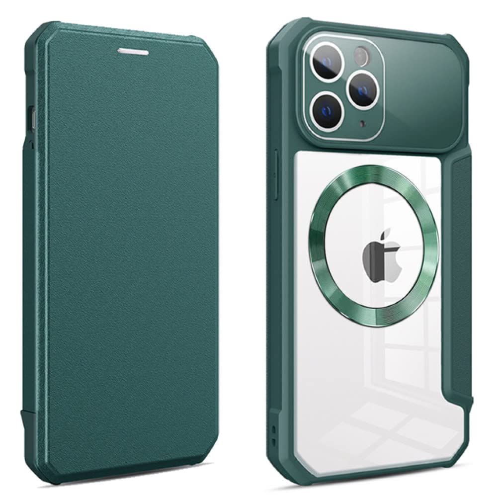 Funda de cuero magnética iPhone 14 Plus diseño exclusivo verde oscuro 8