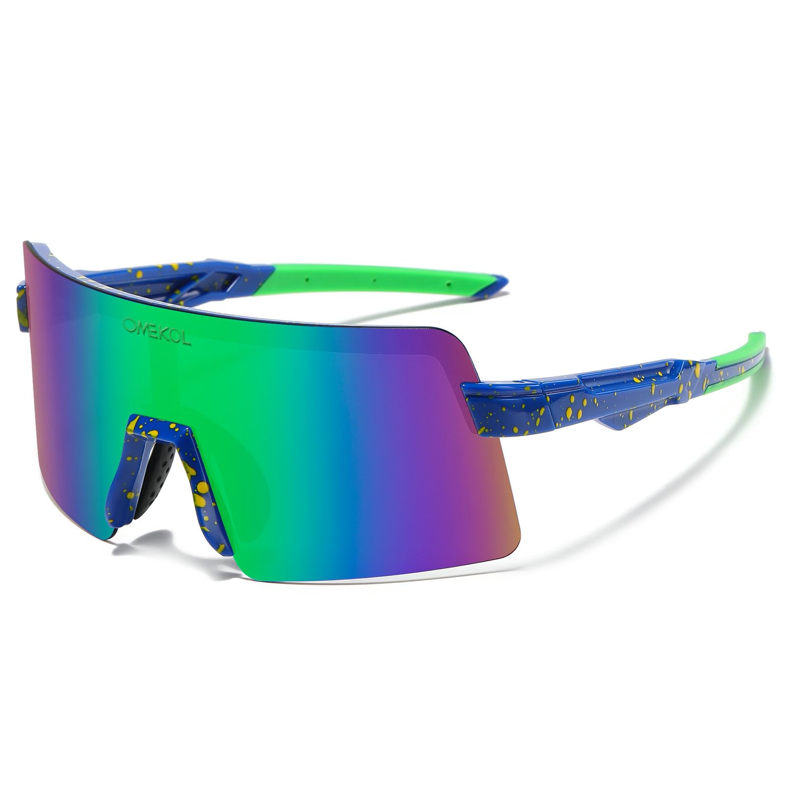 Occhiali da sole sportivi polarizzati Occhiali da sole Ciclismo UV400 Mountain Bike Occhiali MTB Equitazione Bicicletta Occhiali Outdoor, Montatura blu con puntini gialli/lenti blu, Medium