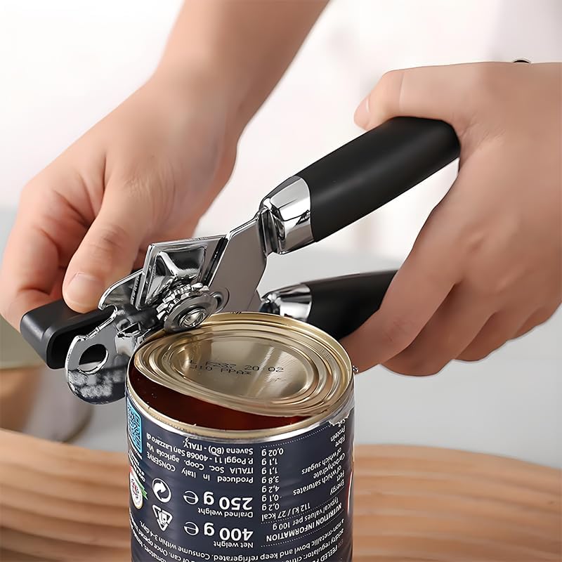 Can Opener Manual, Heavy Duty Stainless Steel Smooth Edge Handheld Can Openers and Bottle Opener, Razor Sharp Cutting Wheel, Easy to Use, Soft Handle, Effort-Saving Multifunctional Kitchen Tool