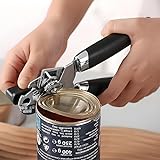 Can Opener Manual, Heavy Duty Stainless Steel Smooth Edge Handheld Can Openers and Bottle Opener, Razor Sharp Cutting Wheel, Easy to Use, Soft Handle, Effort-Saving Multifunctional Kitchen Tool