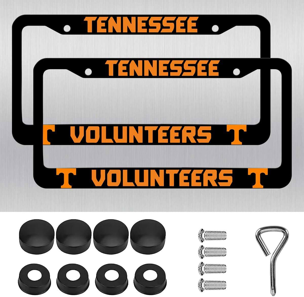 2 Piece License Plate Frame for Tennessee Volunteers, 2 Holes Matte Black License Plate Holder for TSU,Universal Aluminum Tag Frame for License Plate for Cover Front and Rear Car Tags