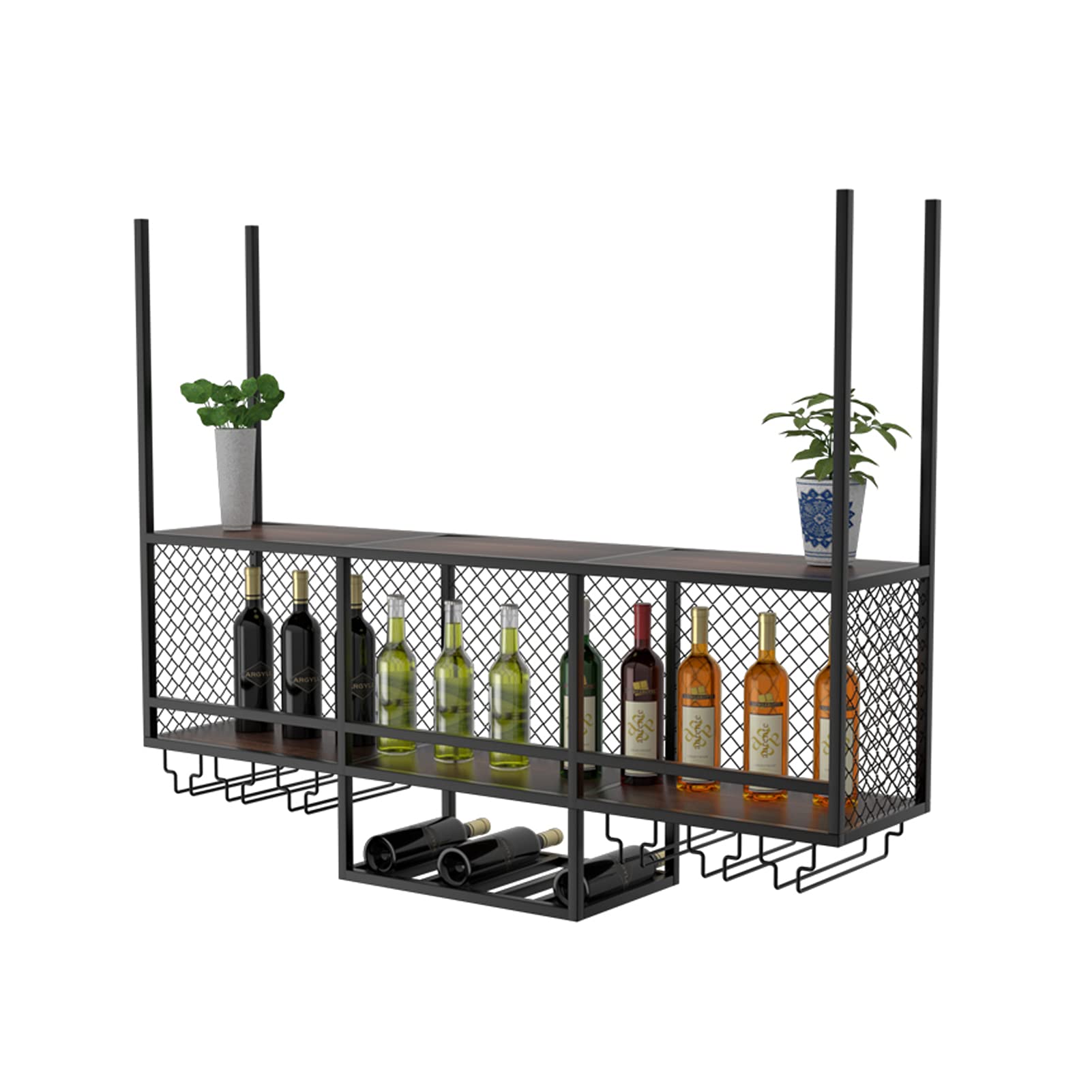 Étagère à gobelets pour bars et casier à vin mural suspendu style industriel et moderne