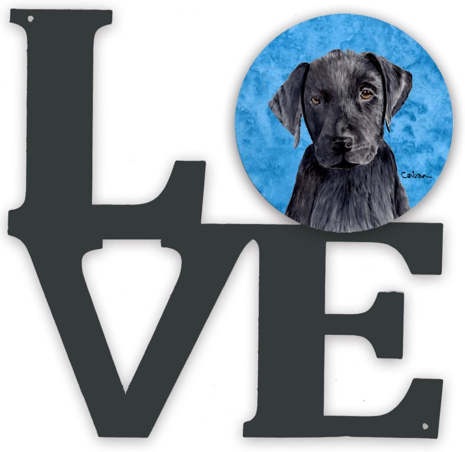 Caroline's Treasures SC9136BUWALV Blue Labrador Metal Wall Artwork Love Indoor Outdoor Art Decor Patio, Bathroom, Kitchen Colorful Aluminum and Black Steel Sculpture