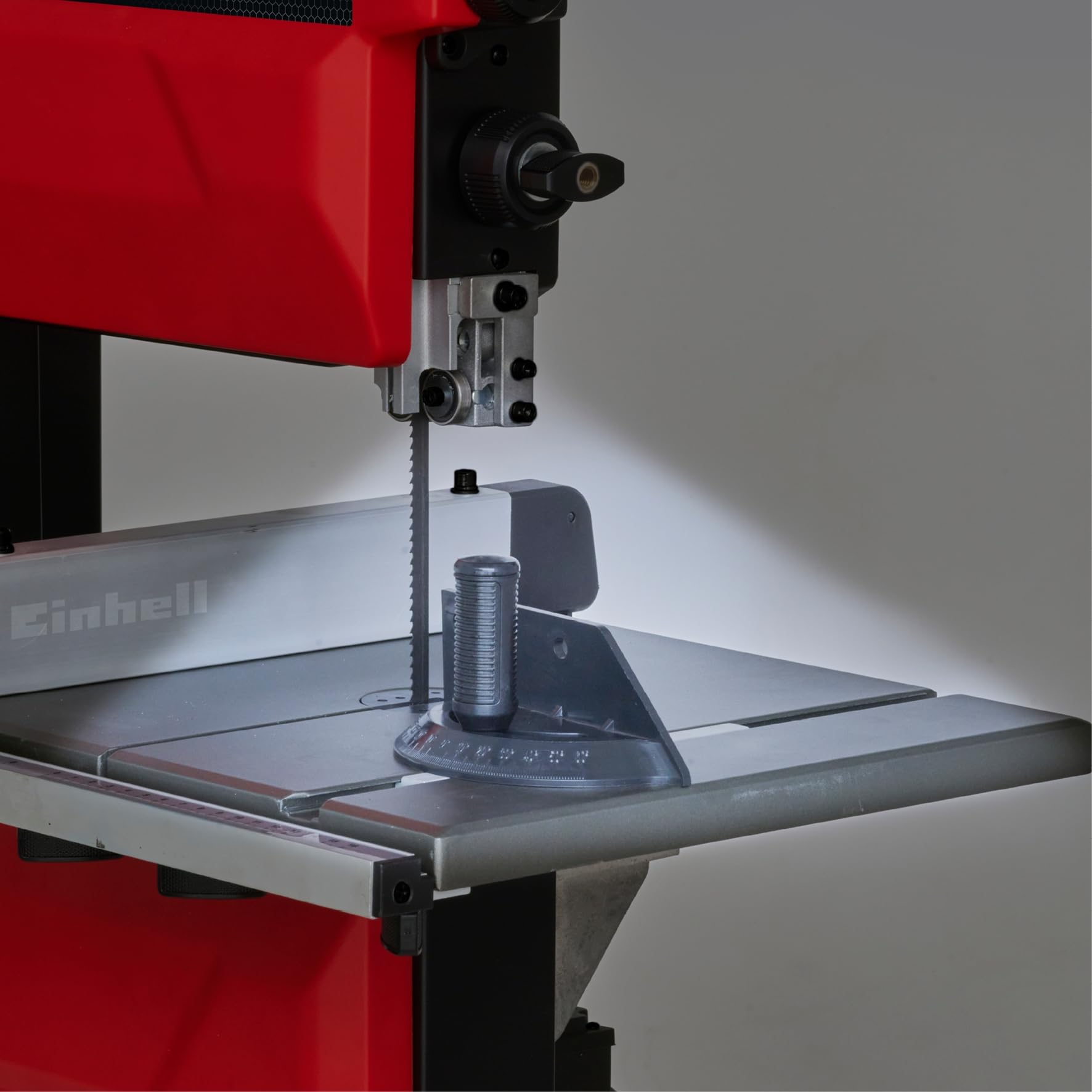 Einhell Scie à ruban TC-SB 245 L (400 W, vitesse max. 726 m/min, largeur de passage 245 mm, hauteur de coupe max. 101 mm, table inclinable, butée parallèle et butée d’angle, raccord pour aspirateur)