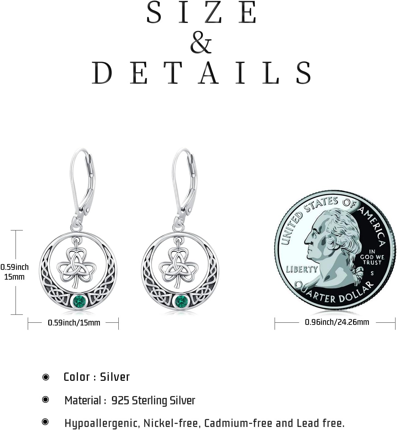 JUSTKIDSTOY St Patricks Day Earrings Gifts 925 Sterling Silver Four Leaf Clover Shamrock Earrings Irish Jewelry for Women Girls - Image 6