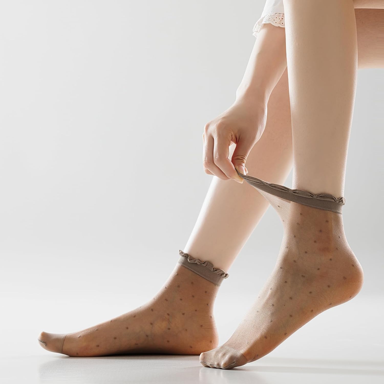 Mcool Mary 12 Pairs Women's Sheer Ruffled Socks Frilly Ankle High Nude Nylon Stocking Ultra Thin Cool Silk Socks for Women - Image 6