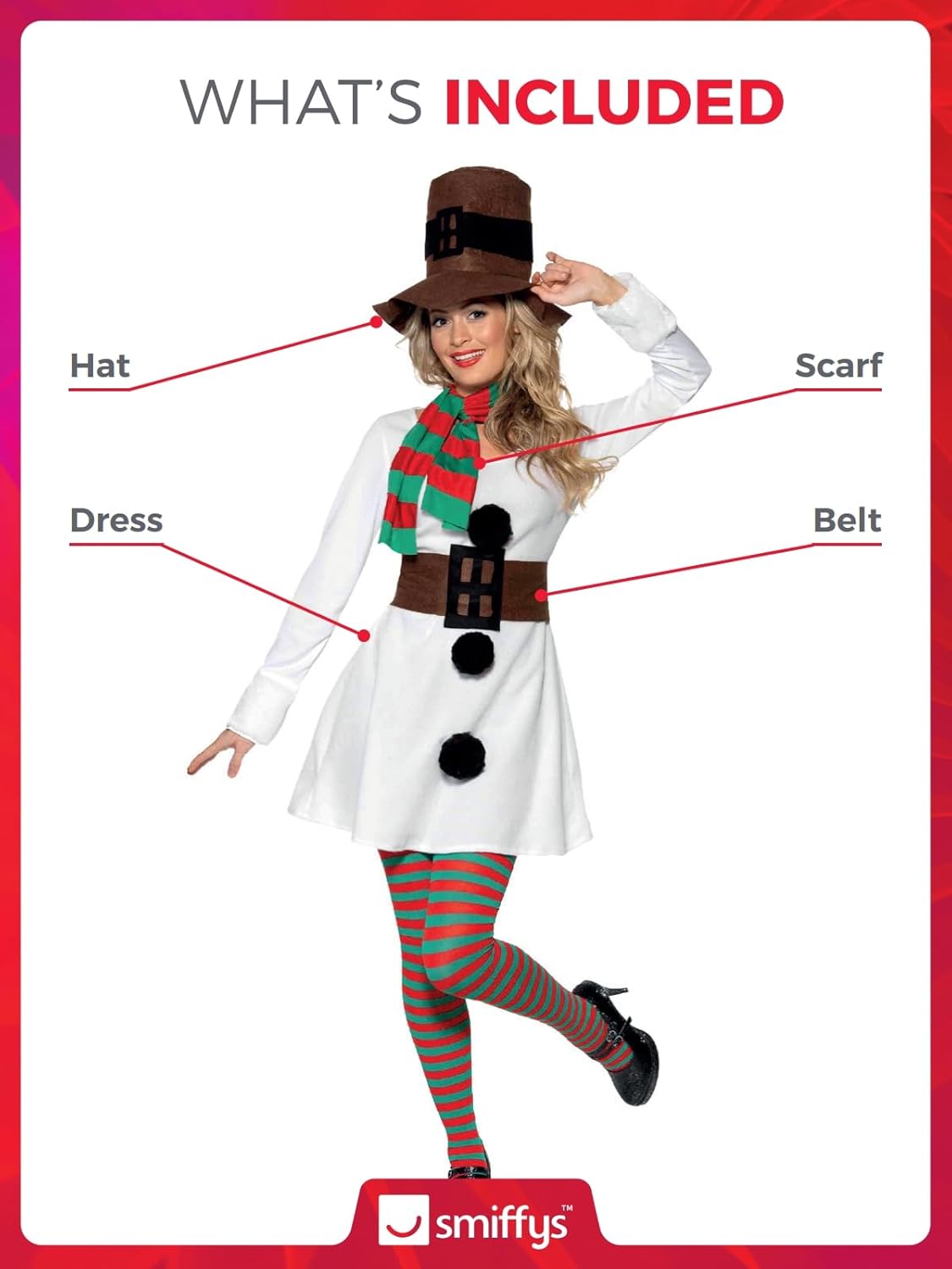 Smiffys Women's Miss Snowman Costume, Large (UK 16-18)