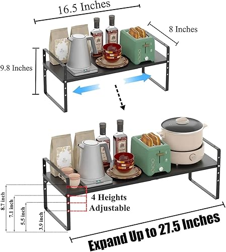 Miniatura 3 de ARCCI Organizador de estantes de gabinete expandibles, estantes de almacenamiento de despensa de metal apilables, estante de encimera de cocina