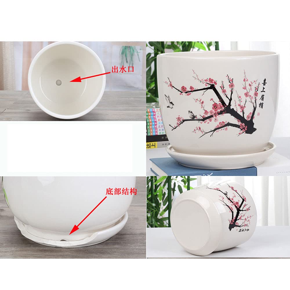 Ceramiczne doniczki do roślin i donice wewnątrz na zewnątrz. kwiatów w stylu chińskim z motywem kwitnącej śliwki. Doniczki sukulenty bonsai(D 22CM)