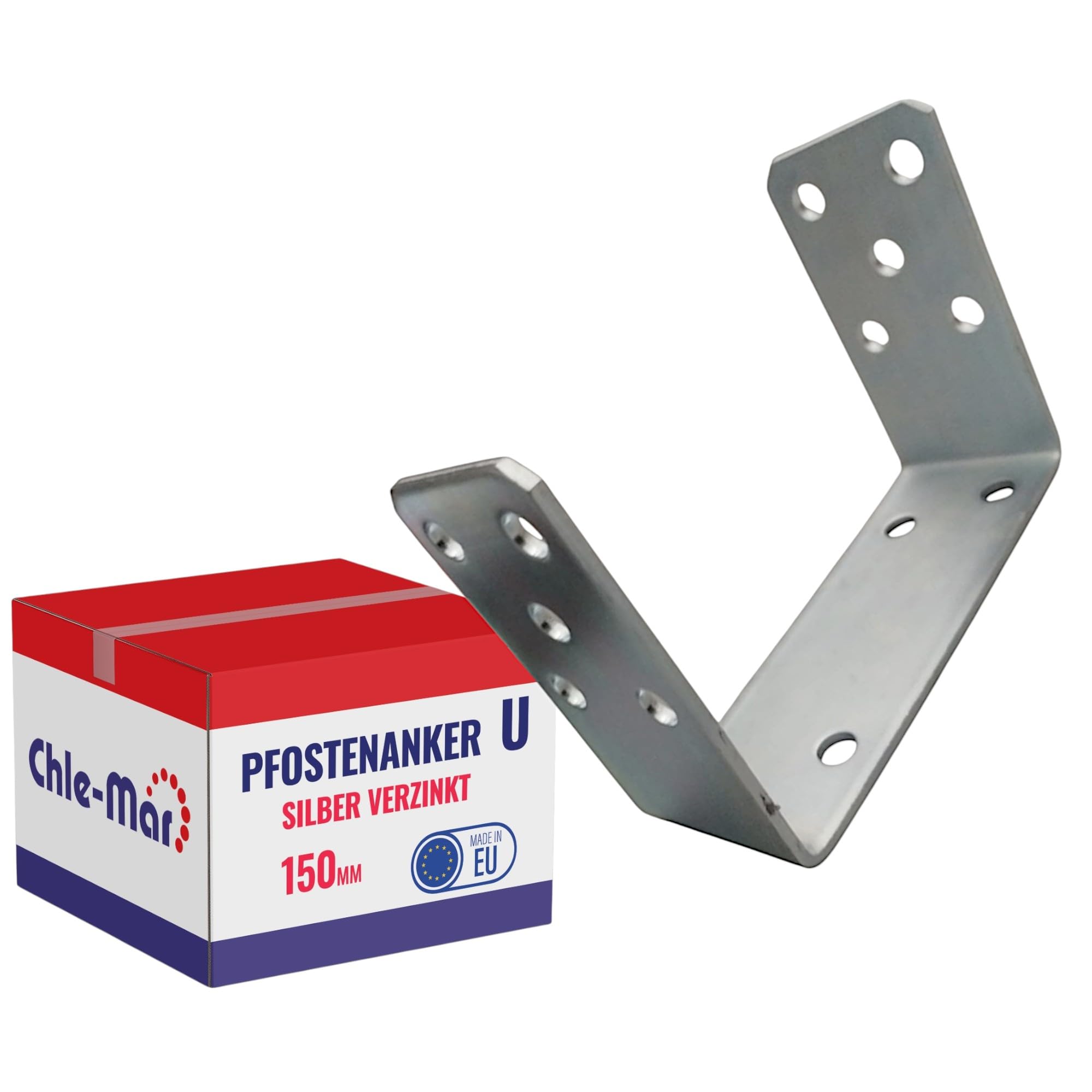 Chle-Mar – Pfostenträger mit U-Bügel 150 mm | Fester Balkenschuh aus verzinktem Stahl | Pfostenanker für Zaun- & Holzbau