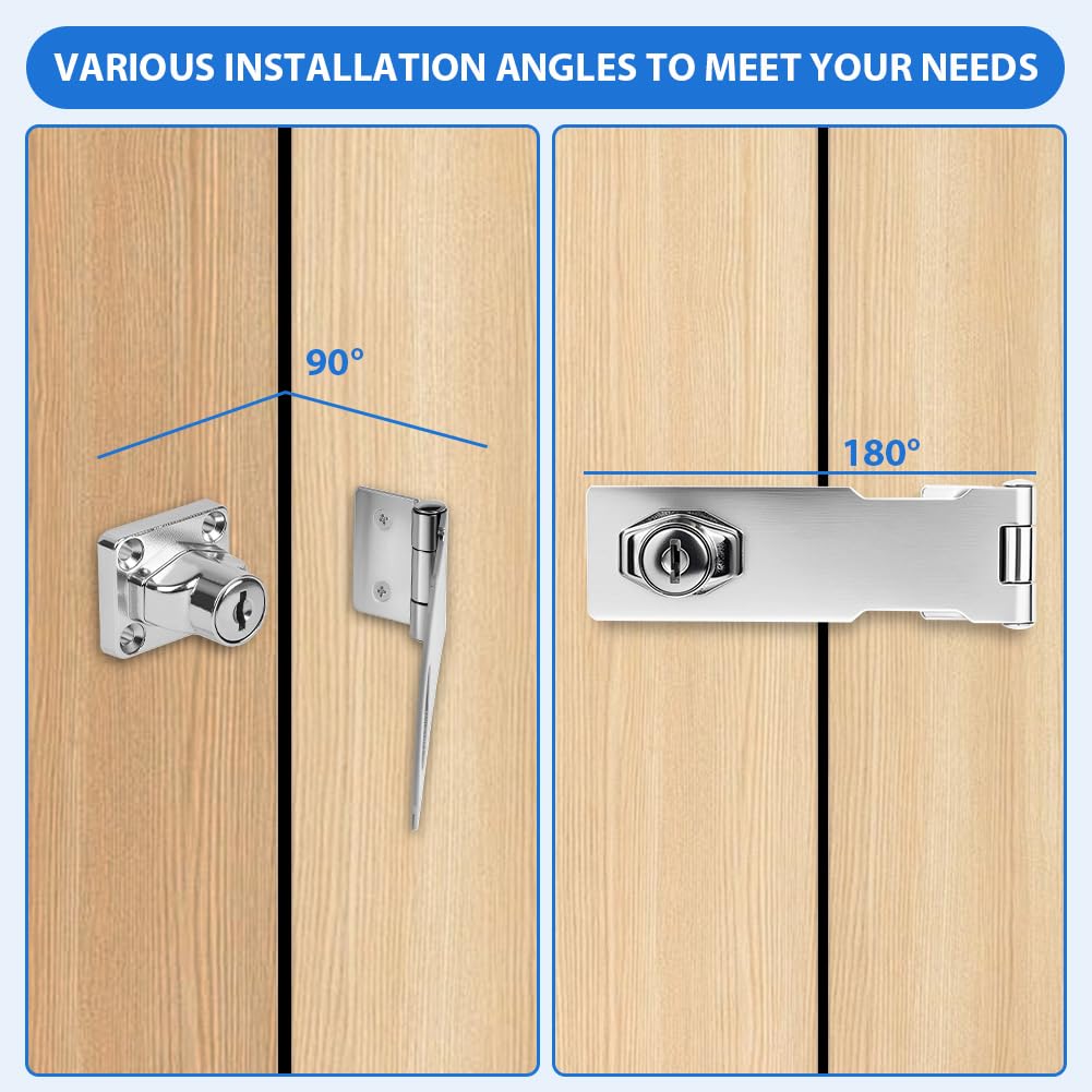 Flintronic Keyed Hasp Lock, 4 Inch Door Lock Hasps with 2 Keys, Safety Door Clasp Twist Knob Keyed Locking hasp - Image 4