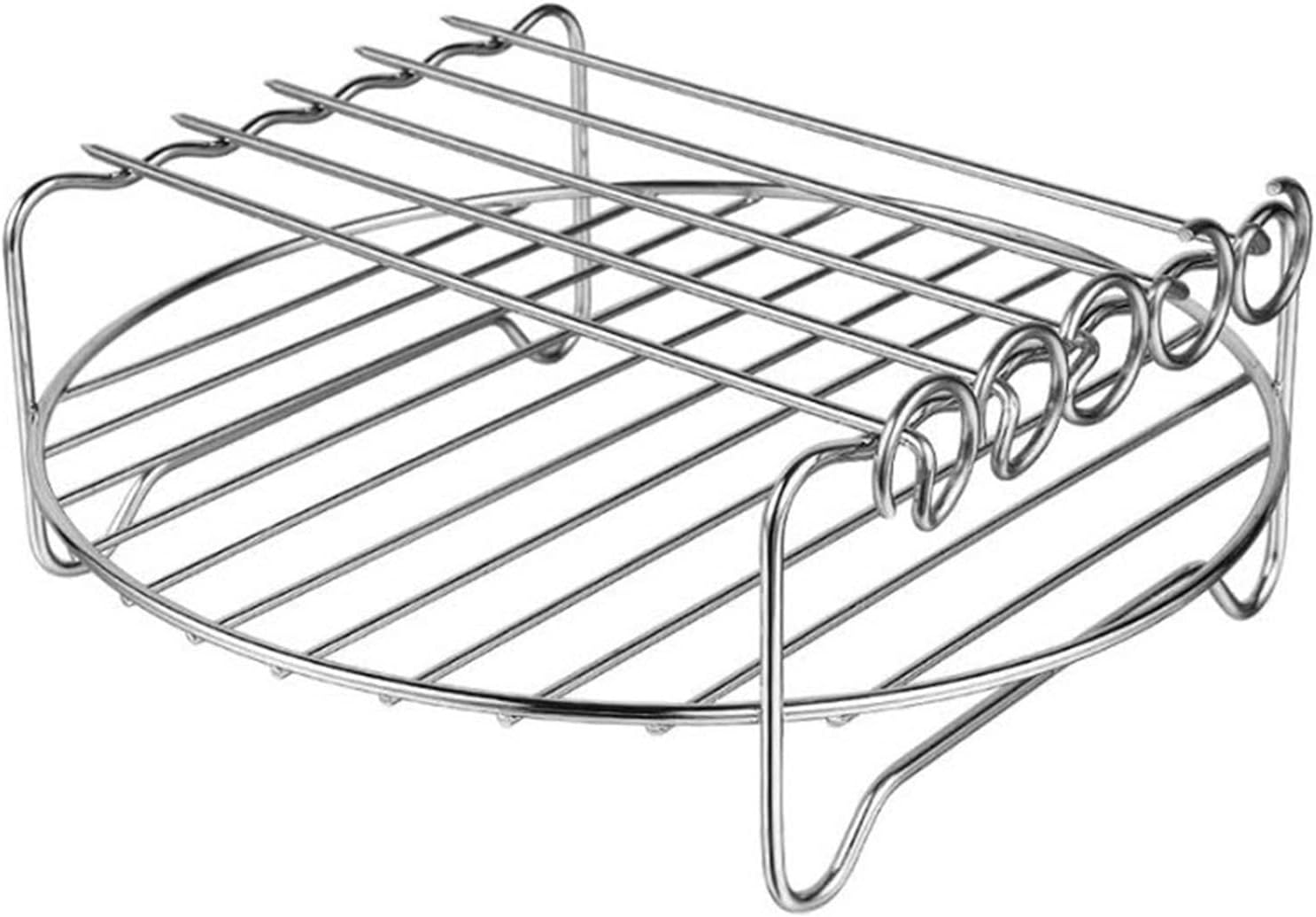 Air Fryer Double Layer Shelf Skewer Rack Air Fryer Accessory Halogen Oven Meat Steak Rotisserie Rack Stainless Steel Barbecue Rack Grill Skewers Fit All Brands Air Fryer (Size : 22cm 5 needles)