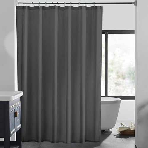 LOVTEX Fabric Shower Curtain Liner with Magnets, Plastic Waterproof Shower Curtain Liner, 70x72 Lightweight Shower Curtains for Bathroom(Grey Fabric, 1PC)