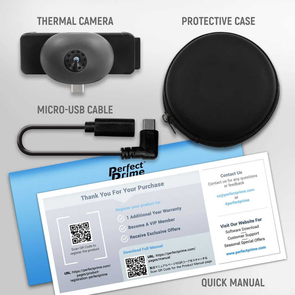 PerfectPrime IR501, (IR) Cámara infrarroja de imágenes térmicas de 32,136 píxeles, -40 ~ 800 °F, teléfono móvil Android tipo C