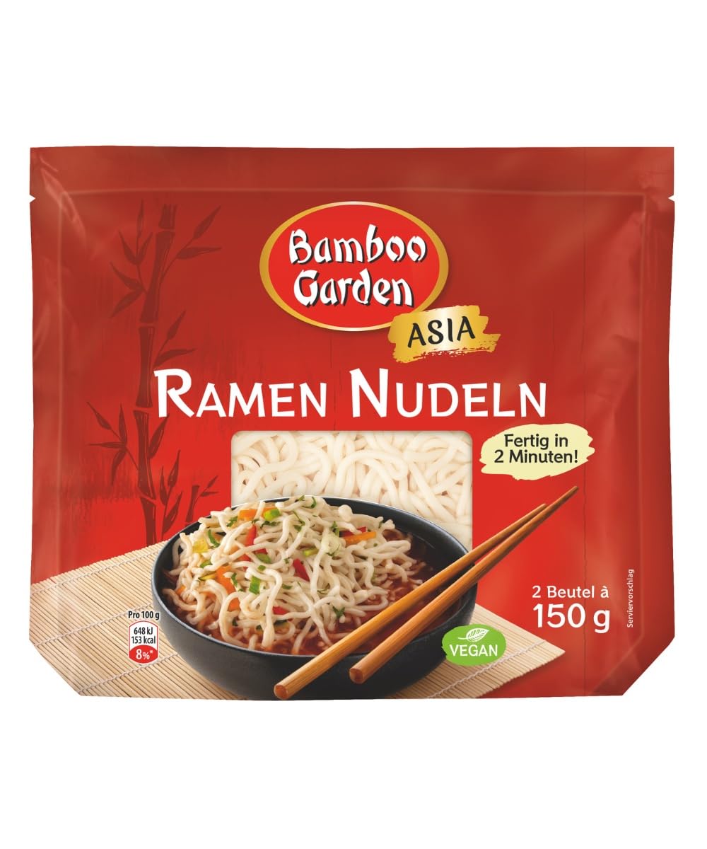 Bamboo Garden - Ramen Nudeln vorgekocht | Zubereitet in 2 Minuten | Vegan | 300 g im Beutel