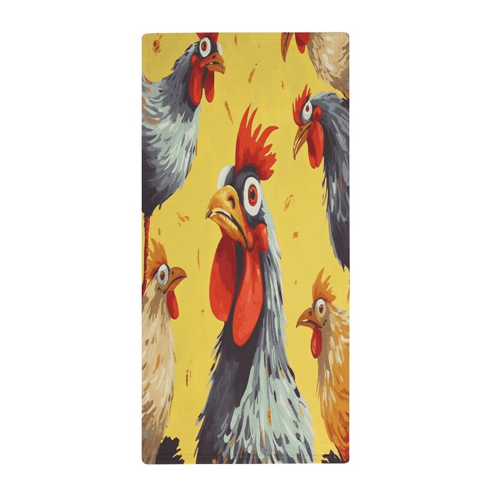VstaDank Art Chicken Painting Hand Towels Ultra Soft Printed Towels Classic Coral Velvet Kitchen Hand Towel Highly Absorbent Hotel Spa Towel Collection for Bathroom Workout 13.8 X 28.7 in