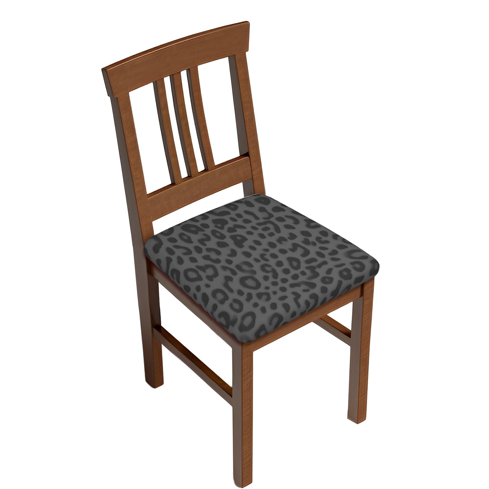 Dining Chair Seat Covers Set of 2, Gray Cheetah Leopard Texture Print Chair Seat Protector Cushion Slipcovers Elastic Kitchen Chair Seat Protectors Dinning Chair Covers fits Round Square Chairs