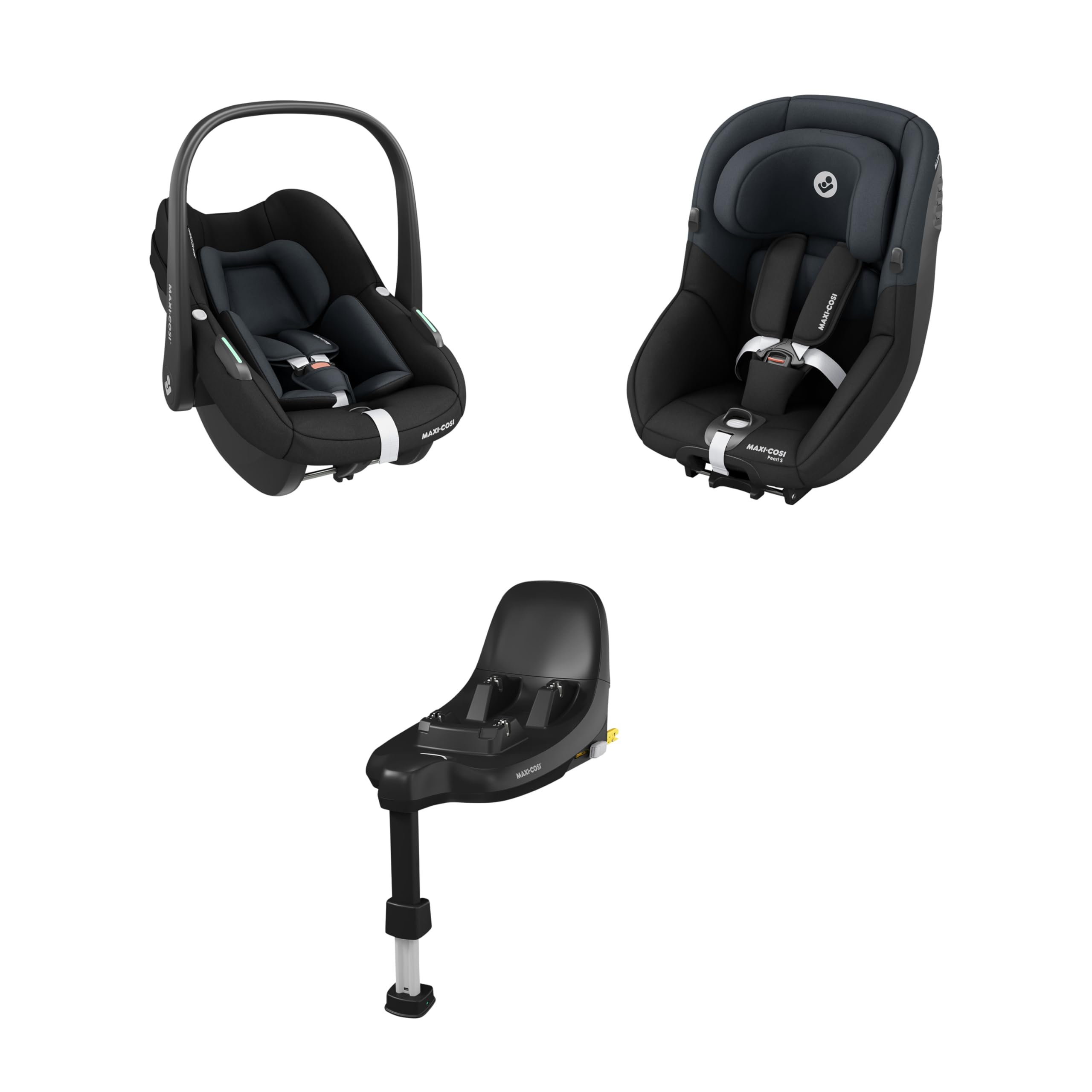 Maxi-Cosi FamilyFix S i-Size Base silla coche ISOFIX, Silla coche bebé Pebble S i-Size, Silla coche niño Pearl S i-Size - Instalación Click & Go, 0-4 a, 0-18 kg, 40-105 cm, Tonal Graphite